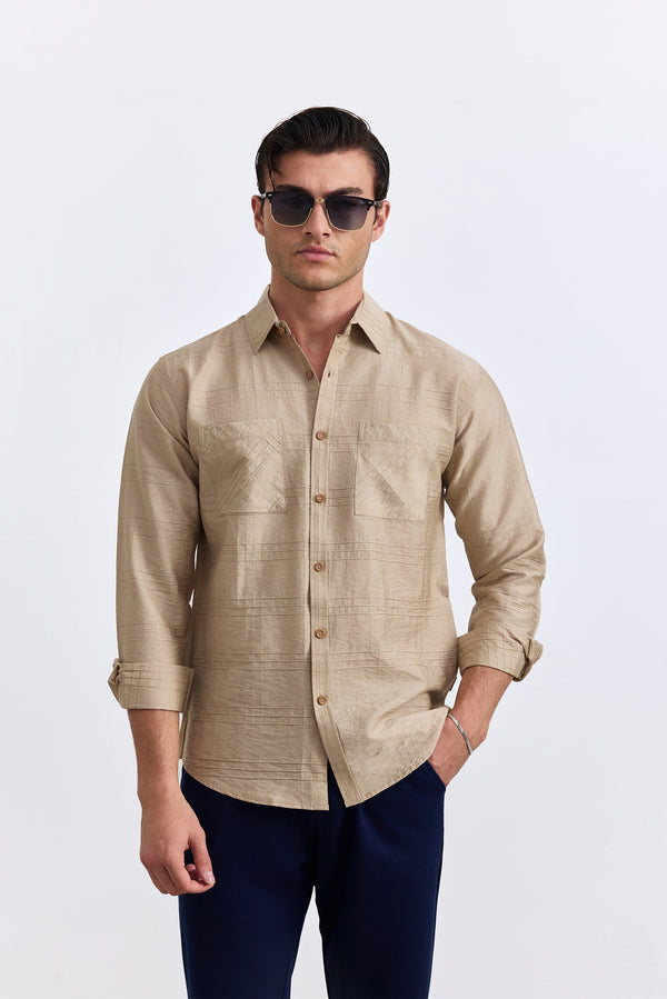 Desert Brown Textured Button Down Shirt
