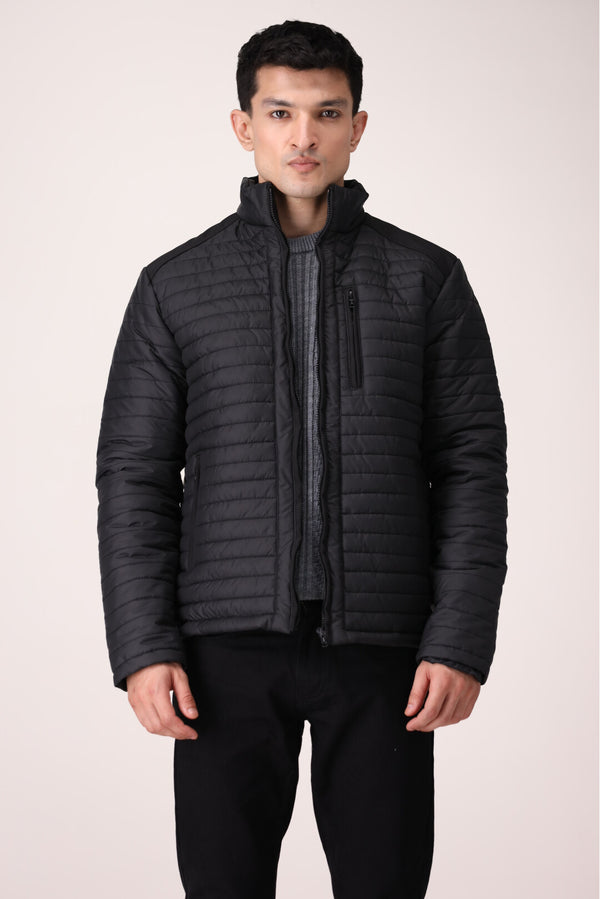 QUILTED STRIPE PUFFER JACKET