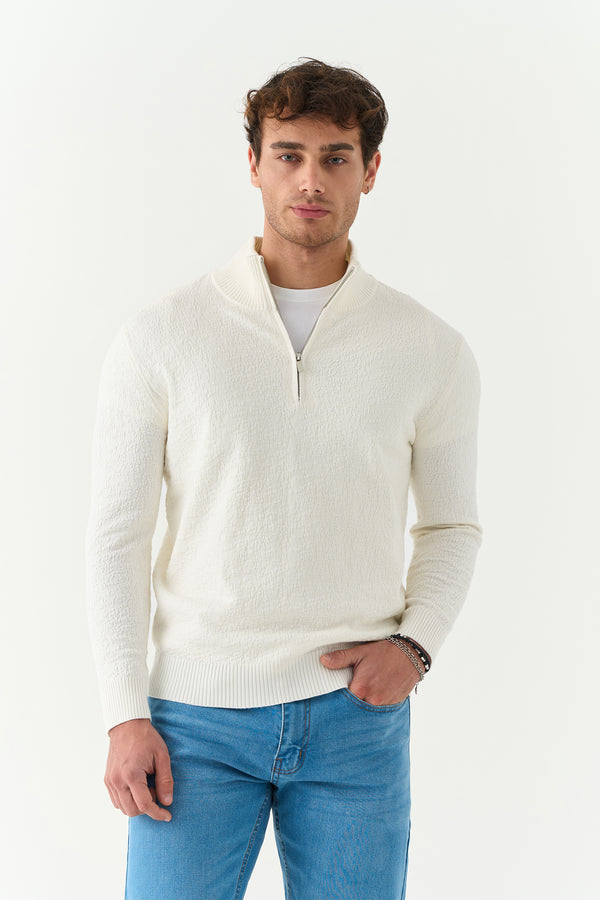 Winter White Half Zip Funnel Neck Sweater