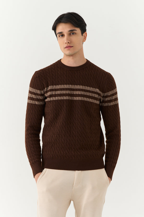 Brown Cable-Knit Sweater