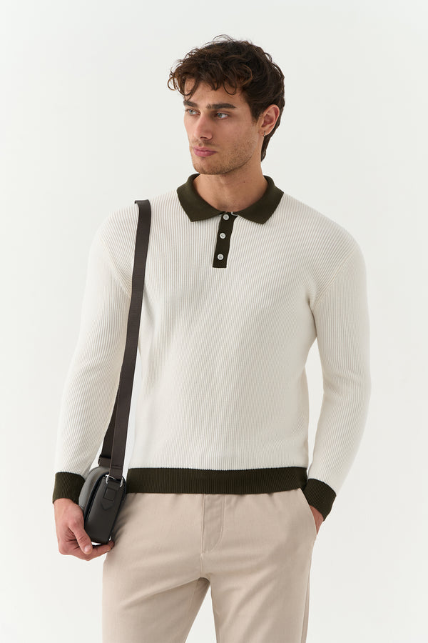 White Johnny Collar Sweater