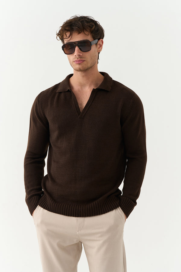 Chocolate Brown Johnny Collar Sweater