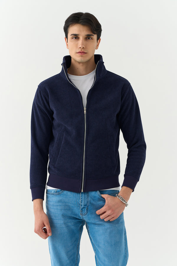 Blue Wide-Wale Corduroy Zipper