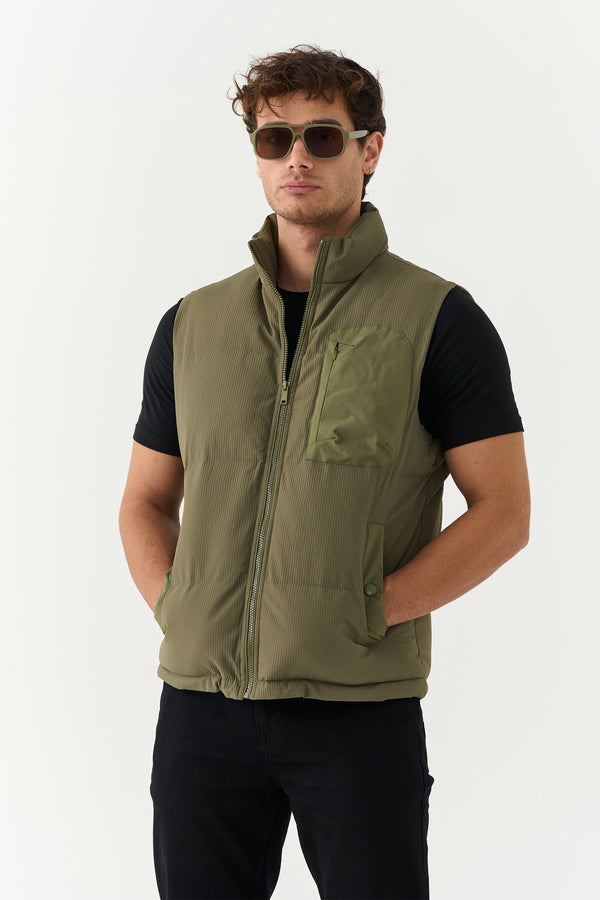 Olive Green Sleeveless Puffer Jacket