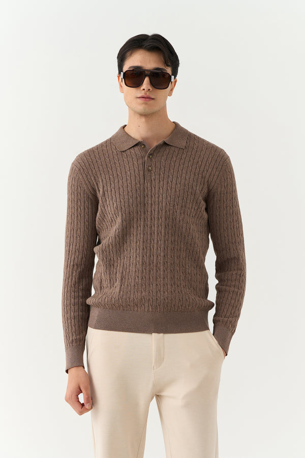 Caramel Brown Polo Sweater