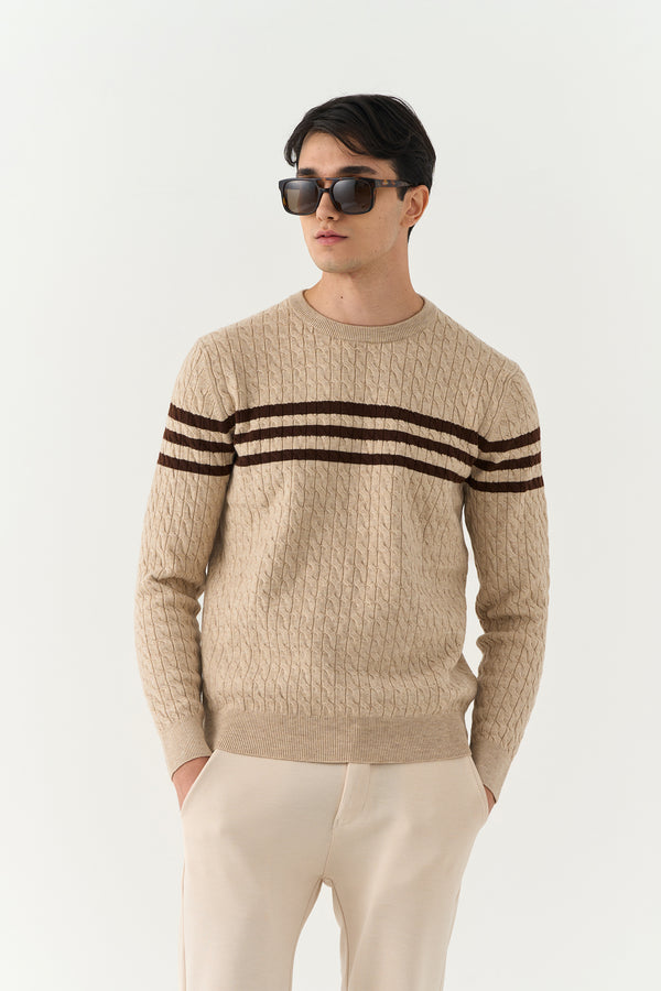 Beige Cable-Knit Sweater