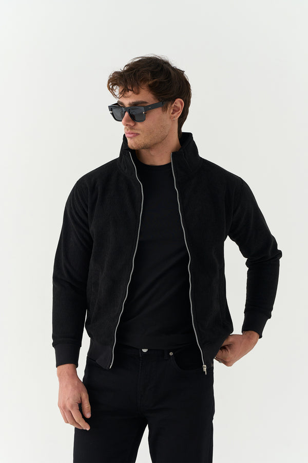 Black Wide-Wale Corduroy Zipper