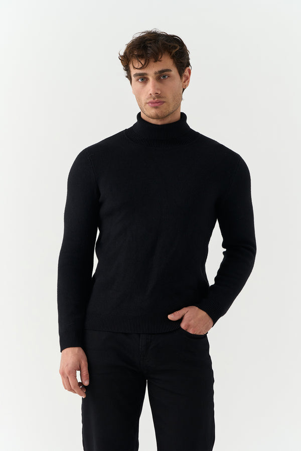 Black Faux-Fur-Lined Turtleneck
