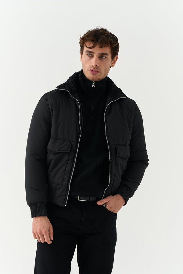 Jet-Black Bomber Jacket