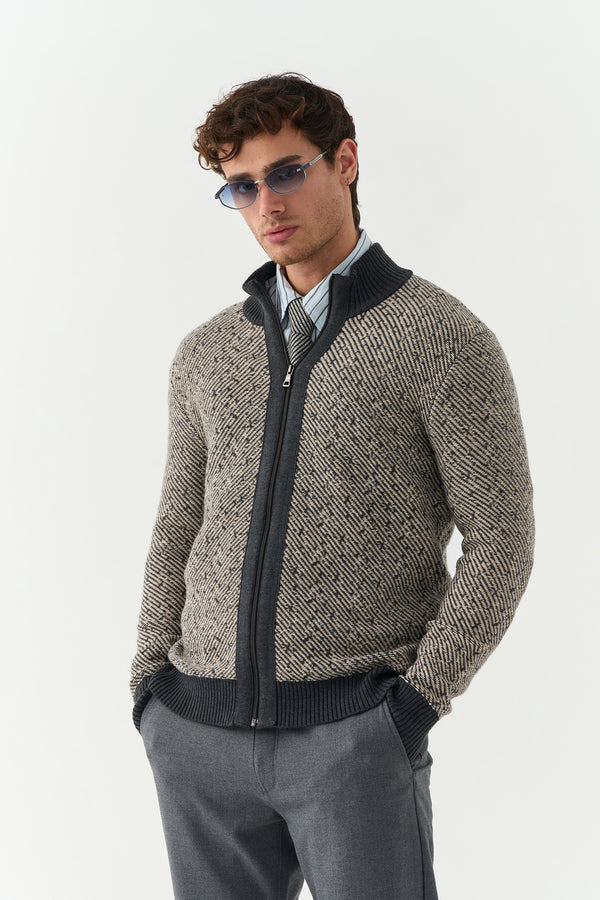 Grey Knitted Woollen Zipper