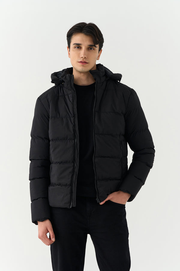 Black Hoodied Puffer Jacket
