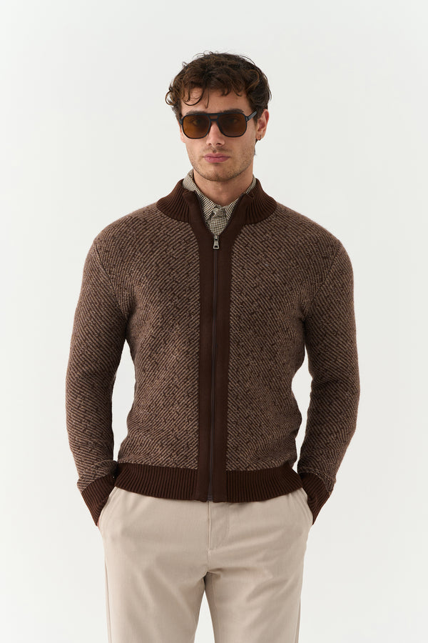 Brown Knitted Woollen Zipper