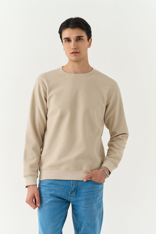 Sand White Waffle Textured Sweatshirt