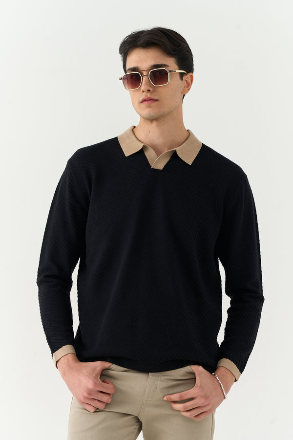 Black Johnny Collar Sweater