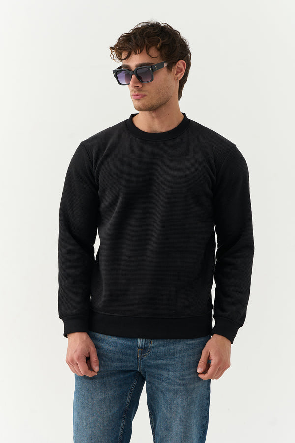 Black Thermal Knit Textured Sweatshirt