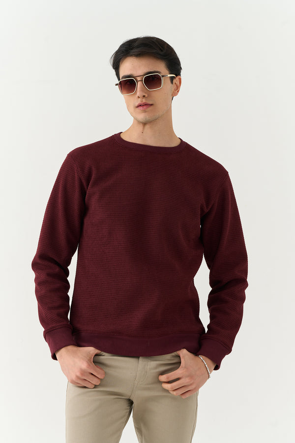 Maroon Waffle Textured Sweatshirt