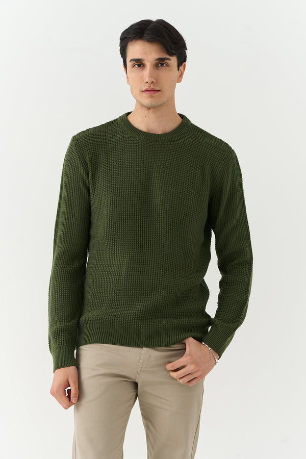 Green Waffle Knit Sweater