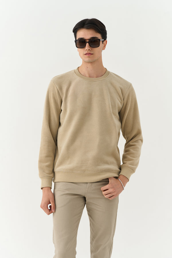 Beige Thermal Knit Textured SweatShirt