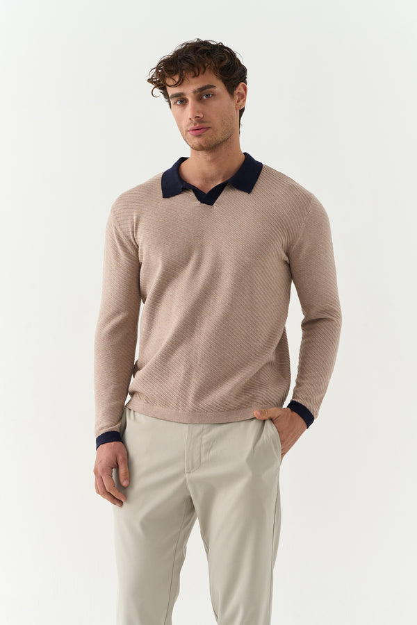 Light Brown Johnny Collar Sweater