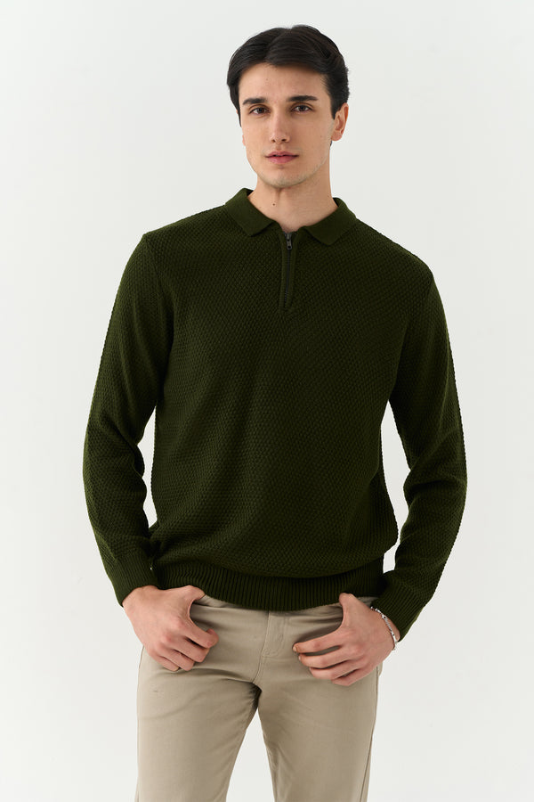 Pine Green Quarter-Zip Sweater