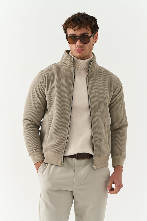 Beige Wide-Wale Corduroy Zipper
