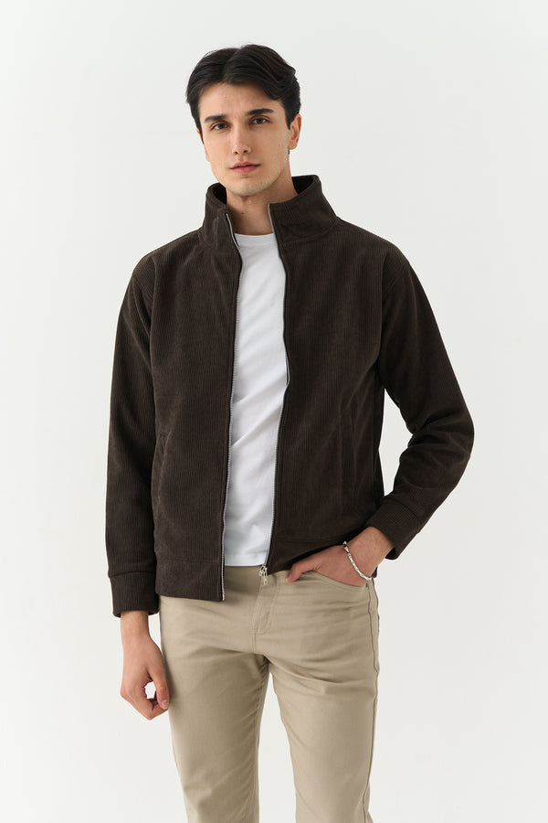 Brown Wide-Wale Corduroy Zipper