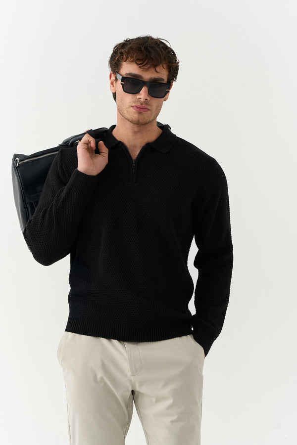 Black Quarter-Zip Sweater