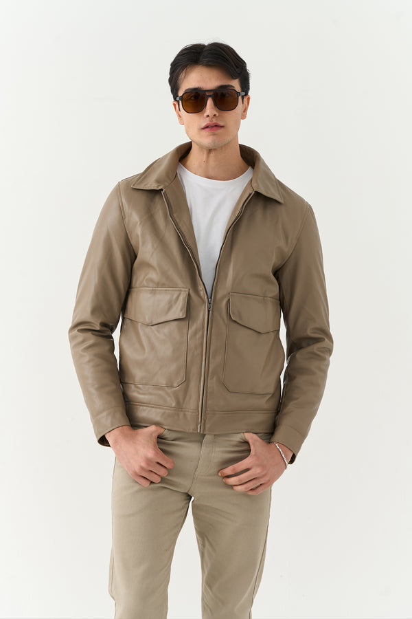 Beige Biker Jacket