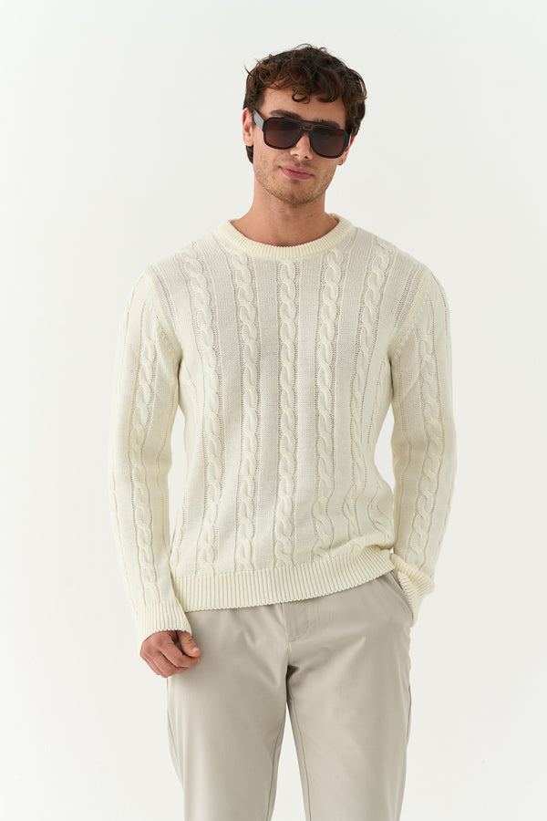 White Cable-Knit Sweater
