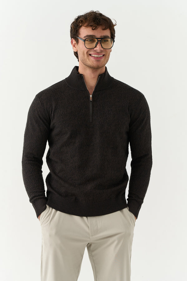 Dark Grey Half Zip Funnel Neck Sweater