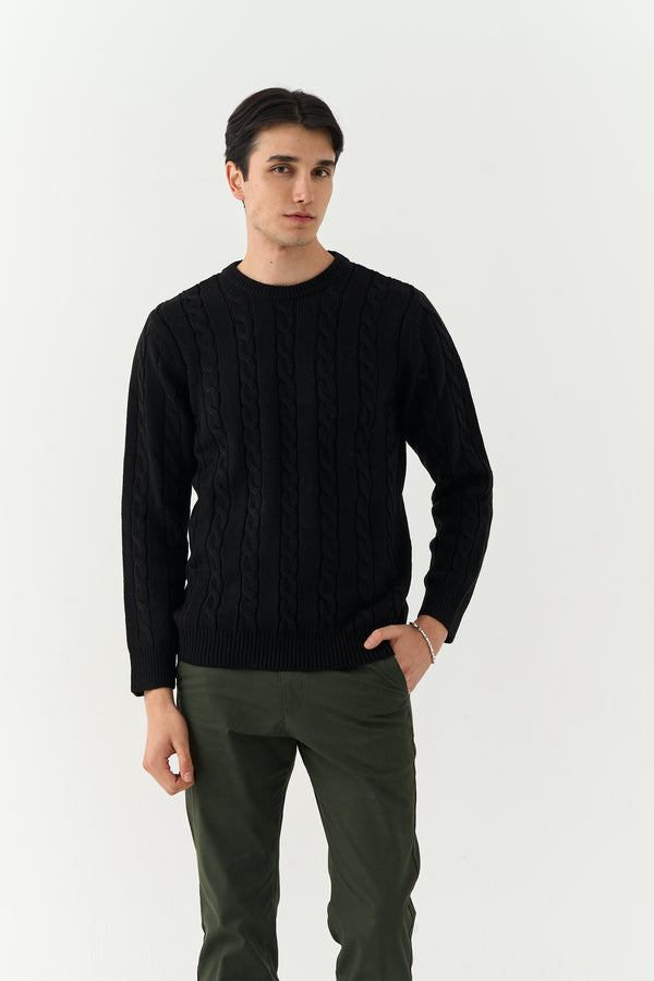 Black Cable-Knit Sweater