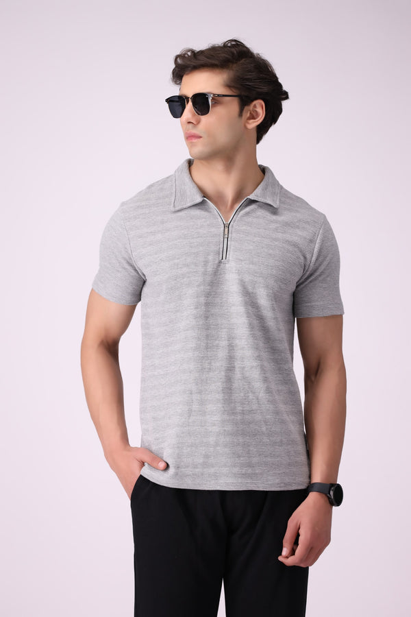 SunZip Textured Grey Polo Shirt