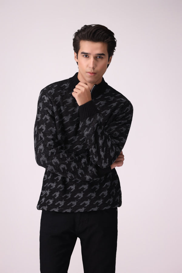 HALF-ZIP PATTERNED SWEATER