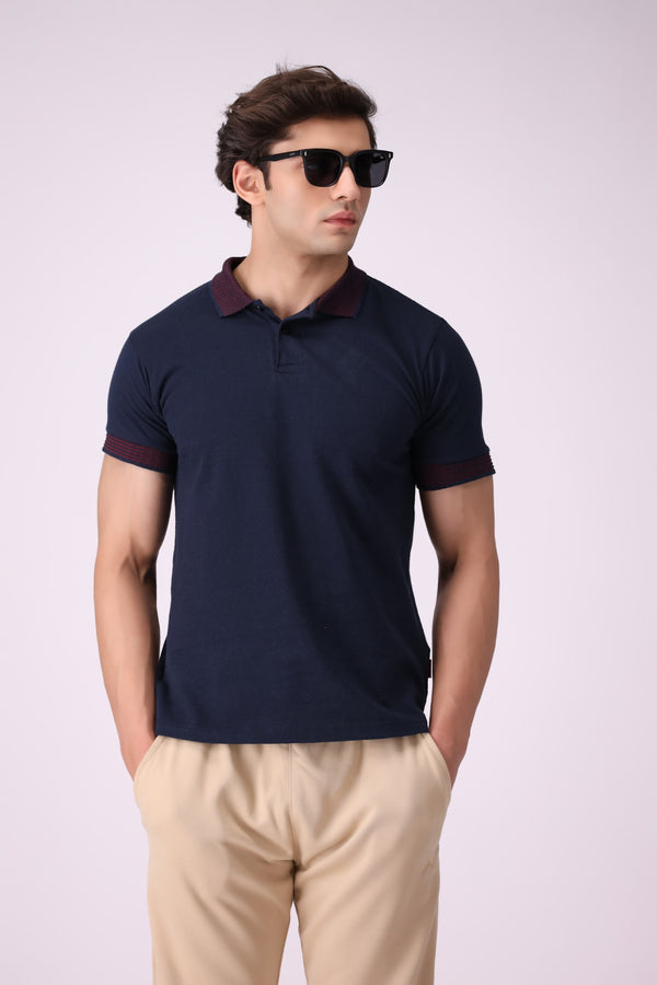 SoftPop Navy Textured Polo Shirt