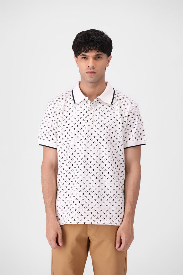 White Printed Polo Shirt
