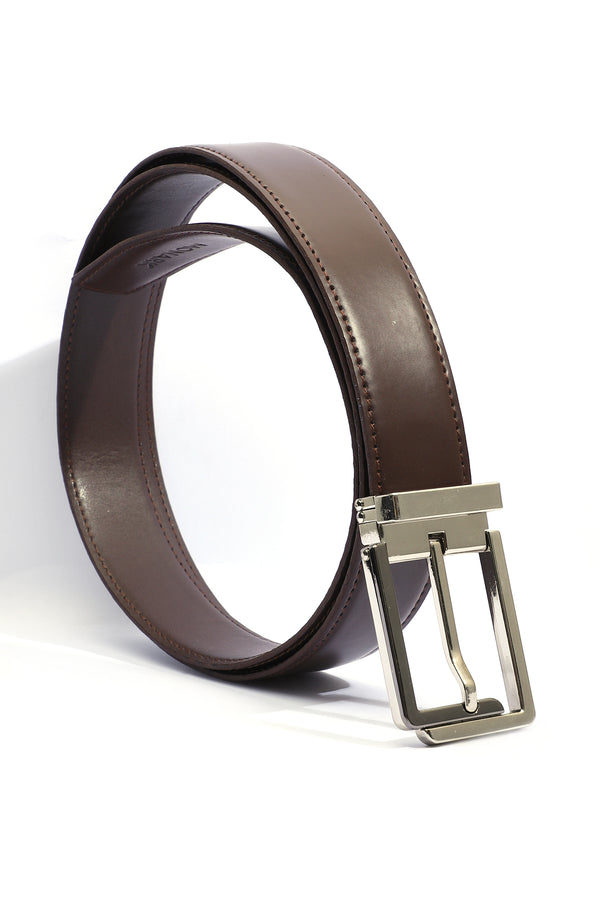 SILVER/COFFEE LEATHER BELT