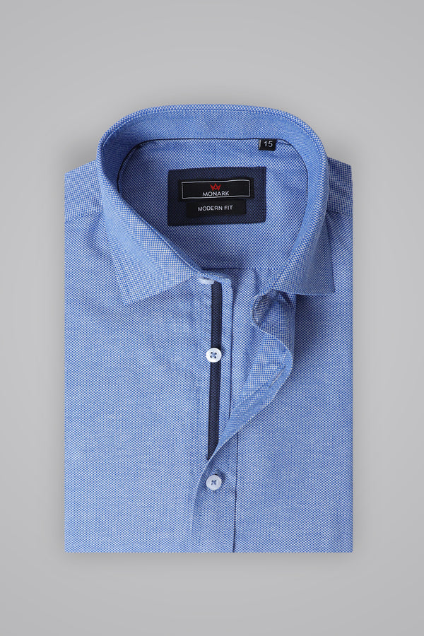 BLUE TEXTURED FORMAL SHIRT